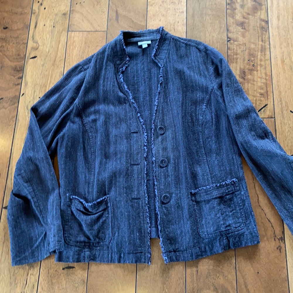 J Jill Navy Linen Blazer 14